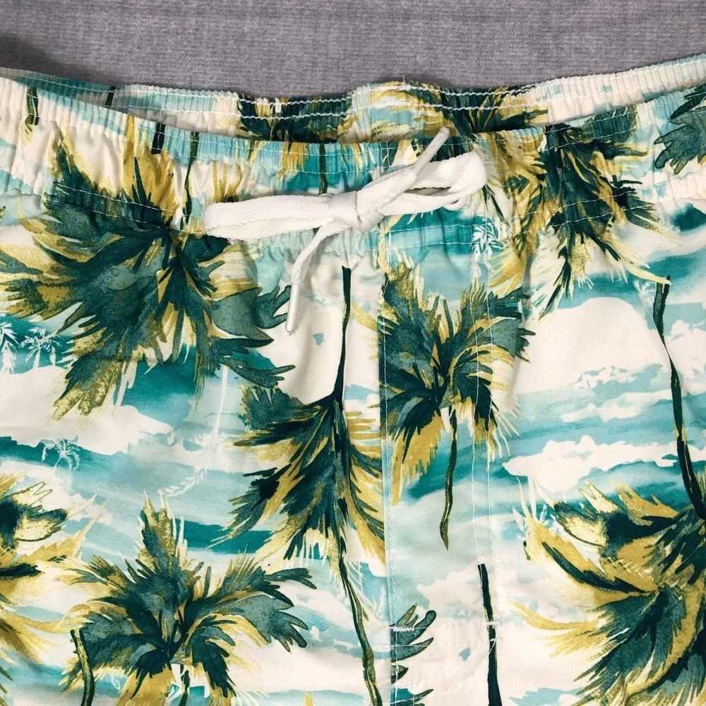 Old Navy Swim Trunks Mens Medium Green Palm Tree Tropical Board Shorts Beachwear